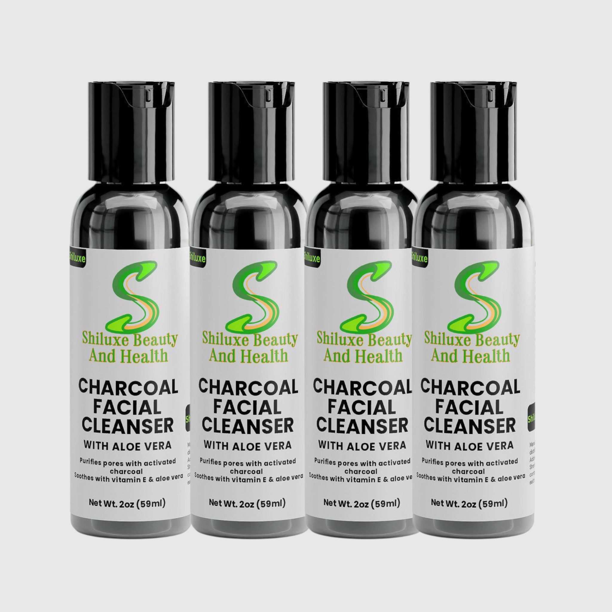Charcoal Facial Cleanser With Aloe Vera For Face, 2 oz Unisex - With Activated Charcoal, Soothes With Vitamin E & Organic Tea Tree Essential Oil, Paraben-Free Preservative, Pack of 4