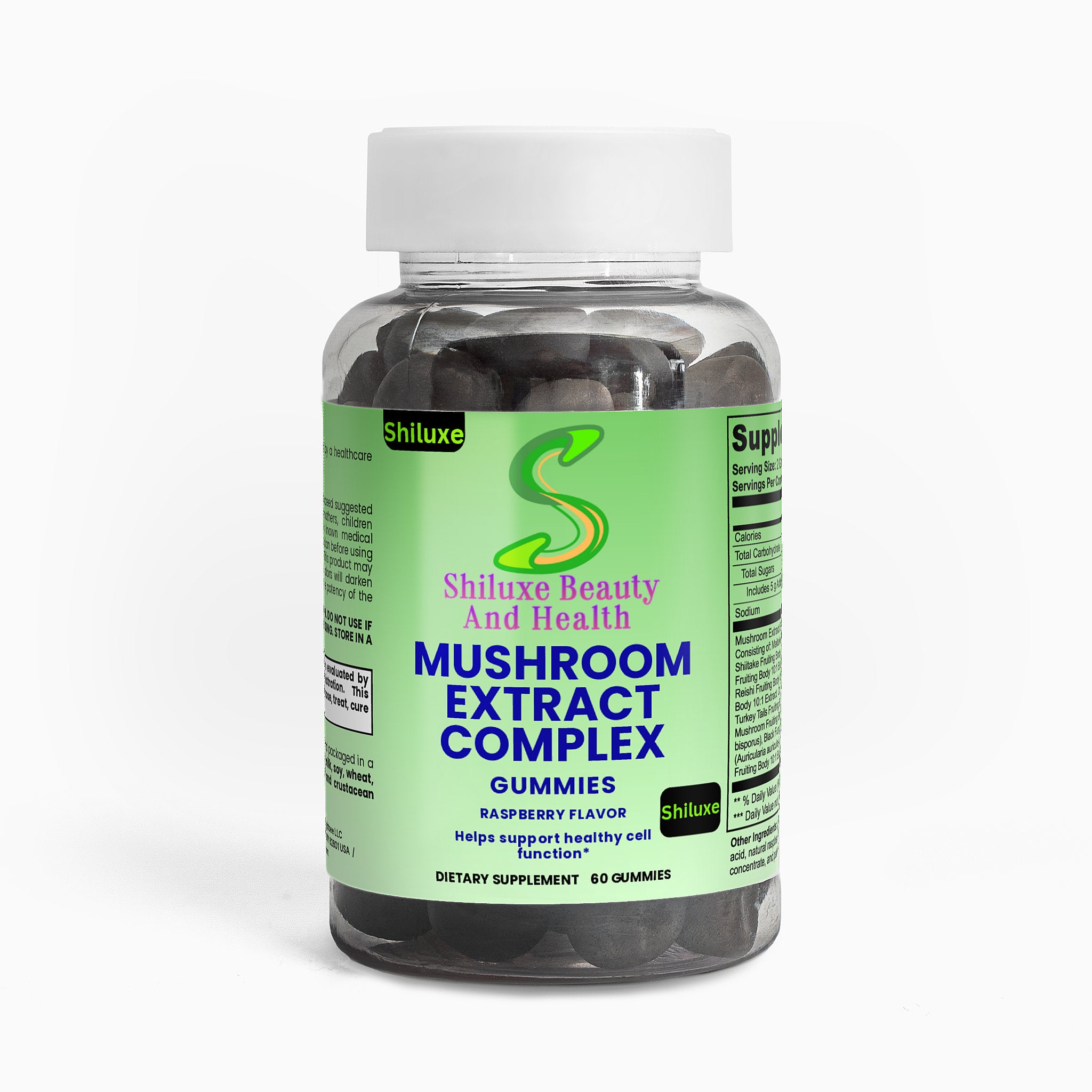 Mushroom Extract Complex Gummies, Raspberry flavor, Dietary supplement 60 Gummies, Made in USA, 136 g