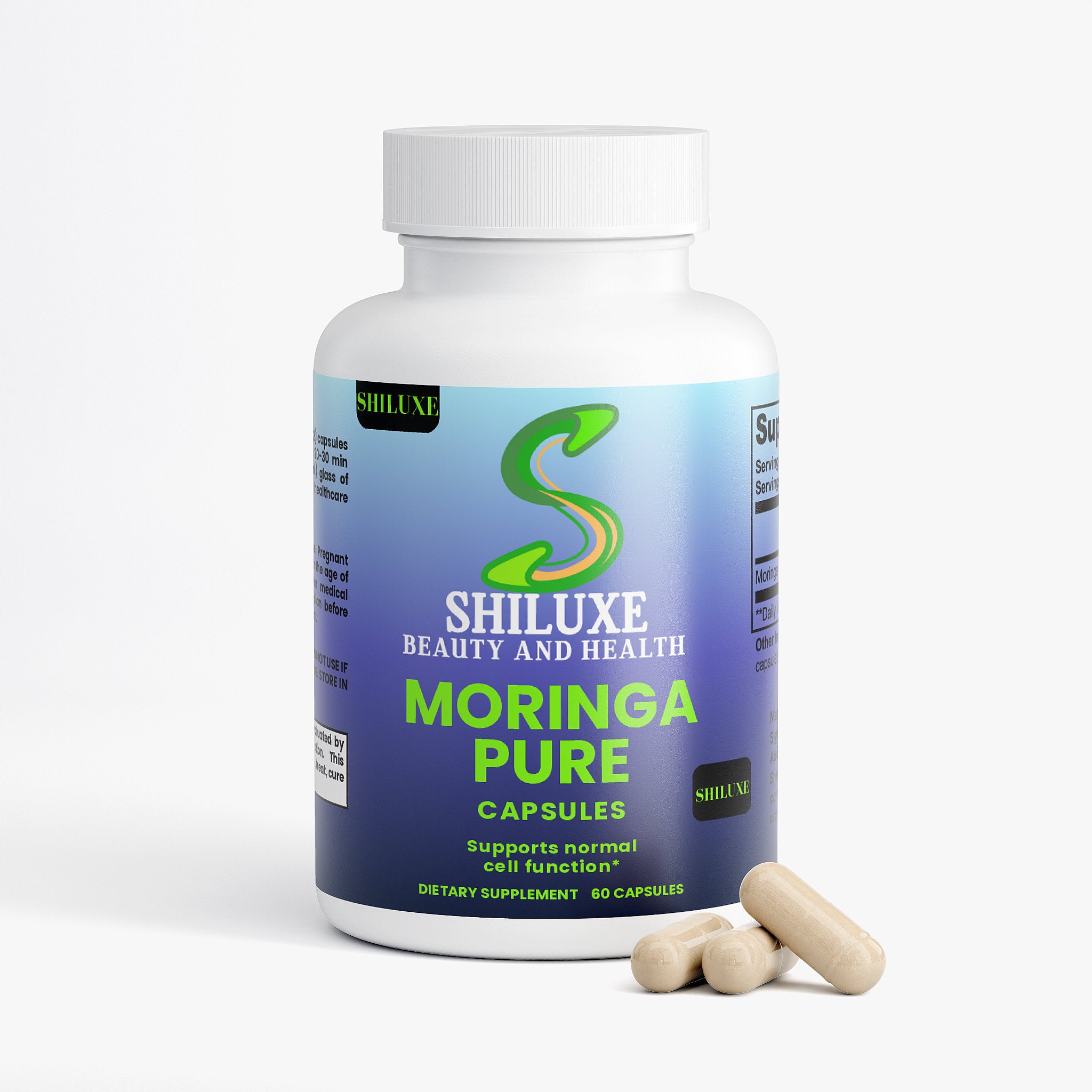 Moringa Pure Capsules, Supports Normal Cell Function, Dietary Supplement, Made in USA, 60 Capsules
