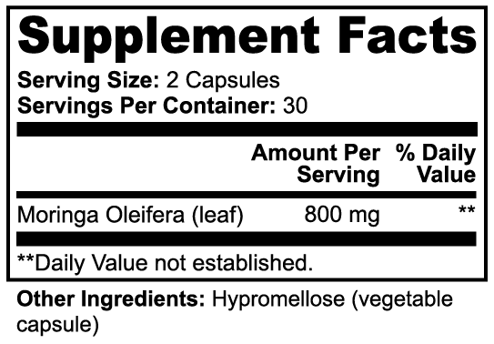 Moringa Pure Capsules, Supports Normal Cell Function, Dietary Supplement, Made in USA, 60 Capsules