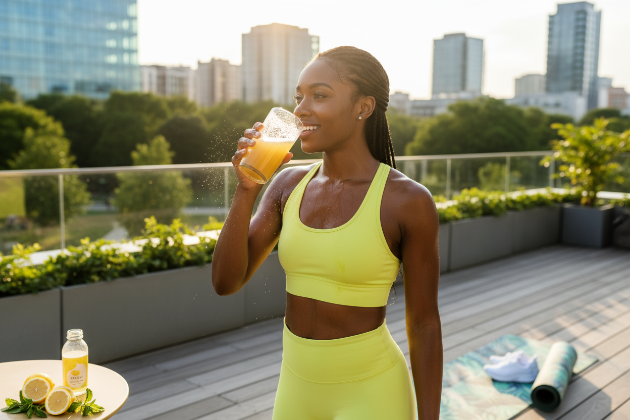 25-year-old Black Woman with Lemonade HYDRATION