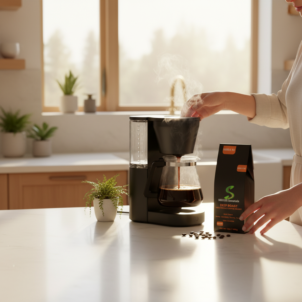 Deep Roast Coffee being prepared in kitchen