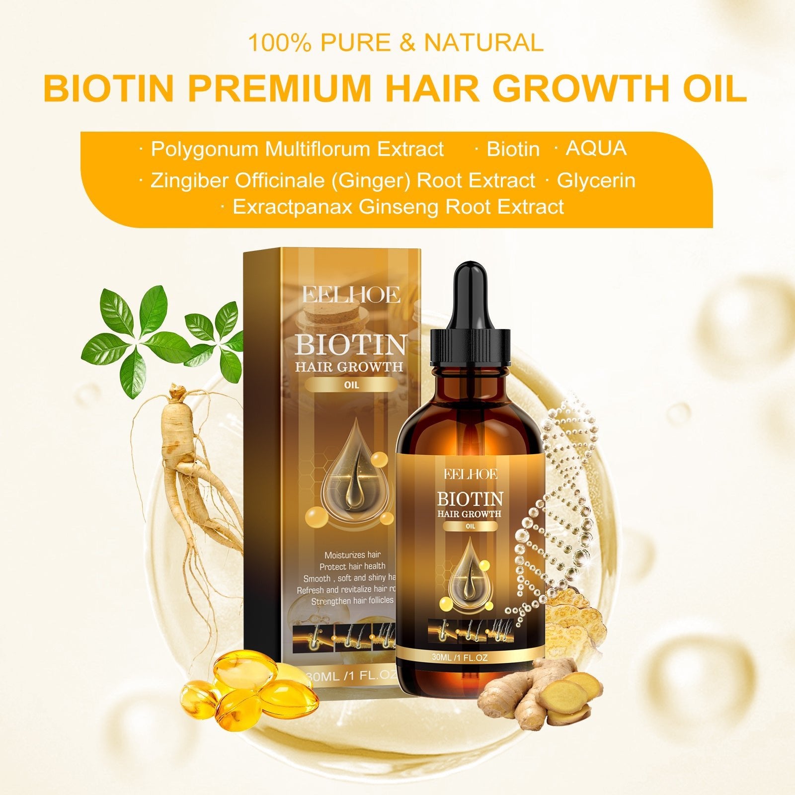 EELHOE Biotin Hair Treatment Oil Deeply Moisturizing Scalp Massage Treatment Thick And Smooth Hair Care Oil - Shiluxebeautyandhealth.com